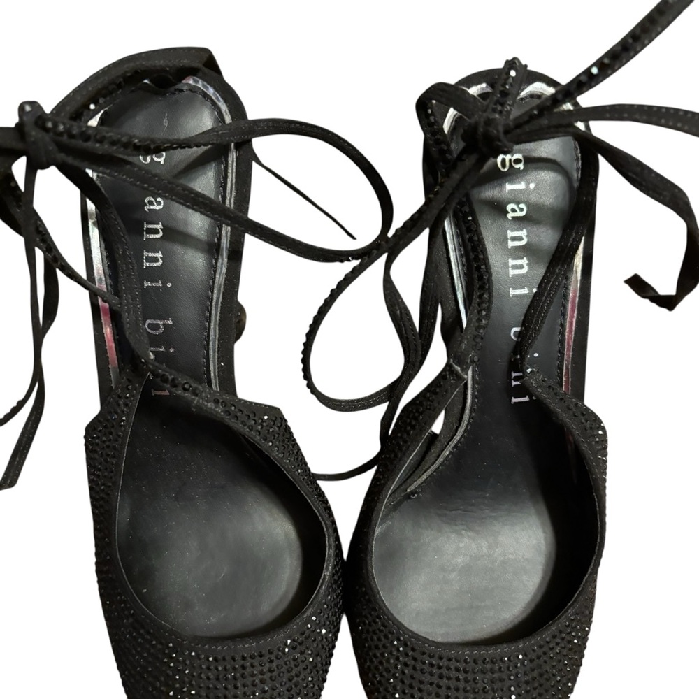 Gianni Bini Black Rhinestone Crystal  Pointy Toe Heels Stiletto 6M Strappy - Picture 2 of 8